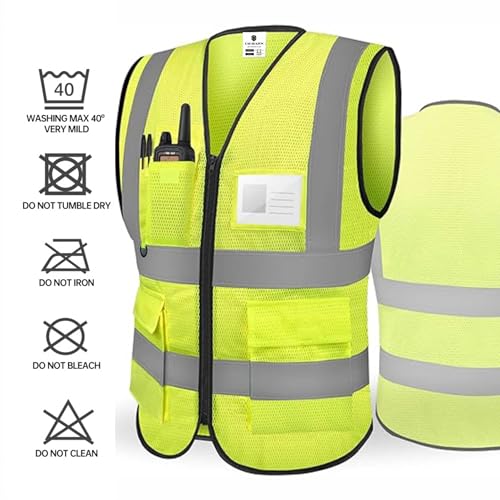 caparazon Unisex High-Visibility Reflective Safety Vest with Zippered Pockets - ANSI/ISEA Certified for Enhanced Work Safety - color: Yellow