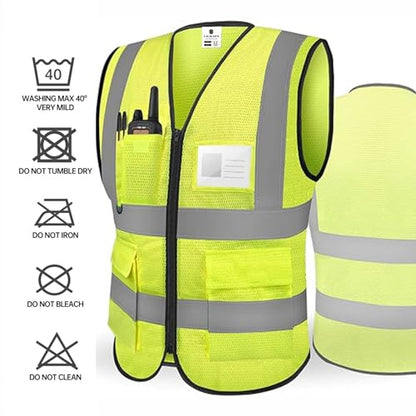 caparazon Unisex High-Visibility Reflective Safety Vest with Zippered Pockets - ANSI/ISEA Certified for Enhanced Work Safety - color: Yellow