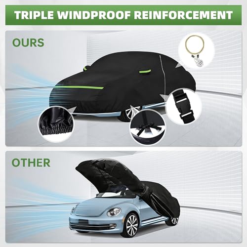 Car Cover for Volkswagen Beetle/New Beetle 1998-2019, Custom Fit Waterproof All-Weather Full Car Cover, Windproof Outdoor Full Cover with Driver-Side Zippered Door, UV-Resistant and Dustproof - size: for VW New Beetle
