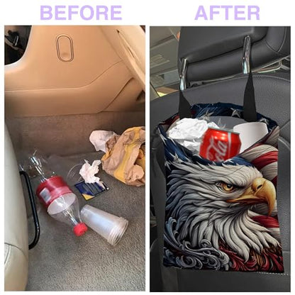 Car Trash Bag Eagle American Flag Car Garbage Bag Waterproof Car Trash Can for Back Seat with Adjustable Straps and Drawstring, Foldable Car Trash Bin for Car Accessories Vehicle Travelling Camping - color: Eagle American Flag