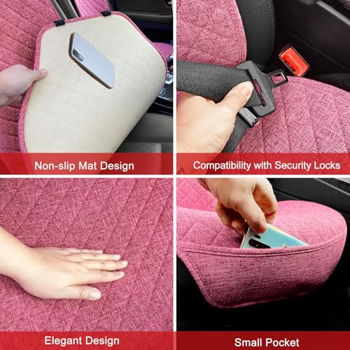 BOPUOVRE Linen Car Seat Cover - Non-Slip & Breathable - Universal Fit for Cars, Vans, SUVs, Trucks - 2 Units - Pink - color: Pink