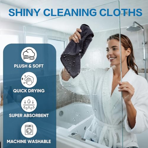 TEAWOO Shiny Wipes Shower Cleaning Cloth, Ultra Absorbent Car Drying Towel, 4 Pack 16 x 24 inch Microfiber Cleaning Cloth for Car, Bath & Househood - size: 4PCS 15.7*23.6 inch