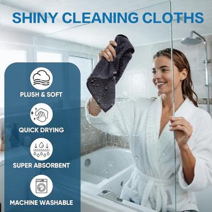TEAWOO Shiny Wipes Shower Cleaning Cloth, Ultra Absorbent Car Drying Towel, 4 Pack 16 x 24 inch Microfiber Cleaning Cloth for Car, Bath & Househood - size: 4PCS 15.7*23.6 inch