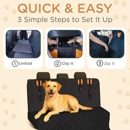 Pet Seat Cover for Back Seat – Waterproof Backseat Cover for Dogs in Car with Mesh Window, Oxford Fabric, Storage Pocket, Side Flaps & Carry Handles