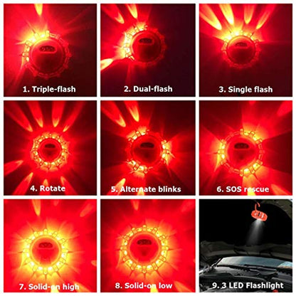 Ecoangel USB Rechargeable LED Road Flares Emergency Lights-Roadside Warning Car Safety Beacon Flashing Disc Flare Kit with Magnetic Base for Vehicles & Boat | 12 Beacon Disc Pack - color: 12