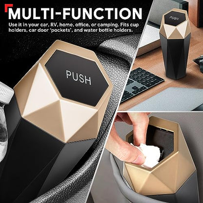 DNA Motoring Mini Car Auto Trash Can with Removable Lid, Leakproof Mini Garbage Bin for Automotive Home Office,Black/Gold,ZTL-OD-01-GD - color: Black/Gold, style: 1pc