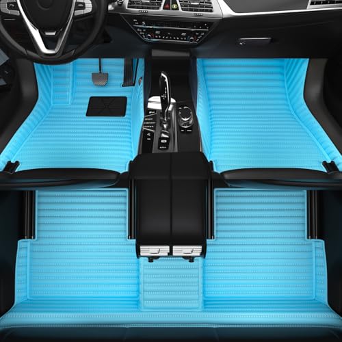 All-Weather car Floor MATS-Suitable for 99% of car Models,Leather car mat, offering Personalized Embroidery and Multiple Color Options,Provide Protection for car Rug (Light-Blue) - color: Light-blue