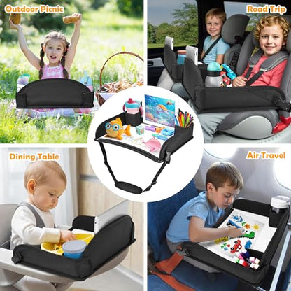 2Pcs Kids Travel Tray for Toddler Carseat, Road Trip Activities Essentials for Toddler, Kids Lap Desk Tray with Tablet Holder Stand ＆ Dry Erase Board (Black-2Pcs) - color: Black-2Pcs