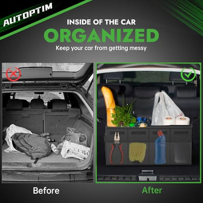 AUTOPTIM Car Trunk Organizer - 50L Collapsible Car Organizer with Non Slip Bottom for Groceries, Trunk Storage with Base Panel for SUV Sedan Van, 2 Compartments (Black, Small) - size: Small
