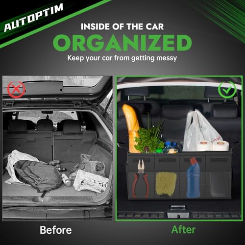 AUTOPTIM Car Trunk Organizer - 60L Collapsible Car Organizer with Non Slip Bottom for Groceries, Trunk Storage with Base Panel for SUV Sedan Van, 2 Compartments (Black, Medium) - size: Medium
