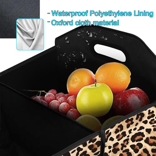 Classic Leopard SUV Car Trunk Organizer Accessories 50L Collapsible Car Storage Bag 3 Compartment Caddy Waterproof Foldable - color: Classic Leopard
