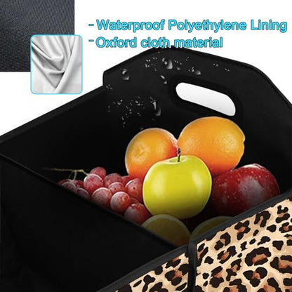 Classic Leopard SUV Car Trunk Organizer Accessories 50L Collapsible Car Storage Bag 3 Compartment Caddy Waterproof Foldable - color: Classic Leopard