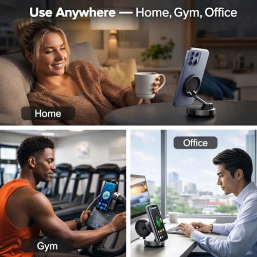 Magnetic Phone Mount for Car, Universal Suction Phone Holder 360 Adjustable for Dashboard, Windshield, Mirror and Desk, All Smartphones