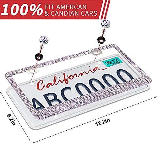 Bling Rhinestone License Plate Frame for Women Teen Girls，White Diamond Sparkly Stainless Steel Frames & Over 1200 pcs Finest 14 Facets Round-Cut Glass Crystals Premium Diamond+GiftBox(Colorful) - color: Colorful