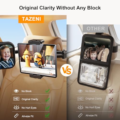 TAZENI Baby Car Mirror, 2 in 1 Car Mirror for Baby with Tablet Holder for Headrest, Safety Original Clarity for iPad Holder Mount, New Born Essentials, Crash Tested & Certified