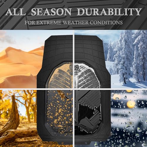 CAR PASS Heavy Duty Rubber Car Mats, Deep-Dish 2-Piece Car Floor Mats Front Only, All Weather Protection Universal Trim-to-Fit for SUVs Trucks Sedans, Waterproof Anti-Slip, Black - color: Front Only Black