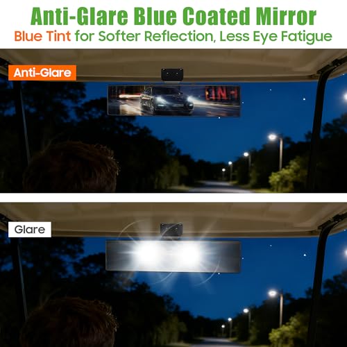 10L0L Wide View Mirror for EZGO, Golf Cart, Yamaha Universal Golf Car Mirror (Anti-Glare Blue Tinted) - style: Anti-Glare Blue Tinted