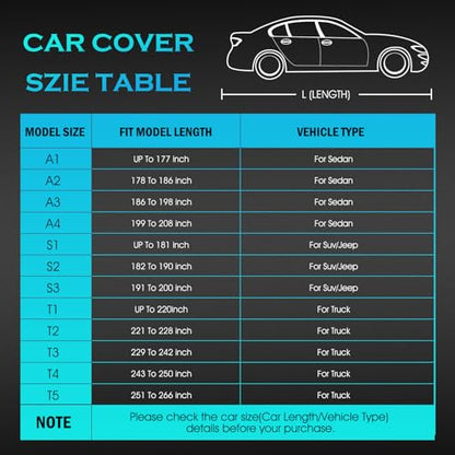 Car Cover Waterproof All Weather Full Outdoor Pickup Truck Cover Rain UV Protection, Size T1 Universal Fit for Ford Ranger/F150 Chevy C10 S10,Nissan Frontier,ect.(Fit Truck Length UP to 220inch) - size: T1 Fit Truck Length Up to 220 Inch