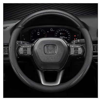 Black Car Steering Wheel Cover Compatible with Honda, Nappa Premium Leather Carbon Fiber Texture Automotive Steering Wheel Cover Fits Honda Accord, Civic, CRV, Fit, Odyssey, Pilot - size: Standard (For 14.5-15 Inch Steering Wheel)
