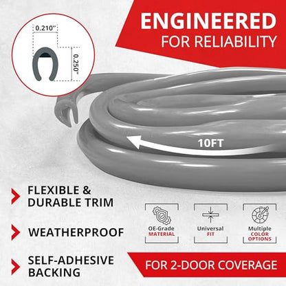 All-Fit Automotive Car Door Edge Protector – Universal DIY Edge Trim to Prevent Scratches & Dings – Flexible Adhesive Molding Trim for Cars, Trucks & SUVs (10 Ft - Silver) - color: Silver