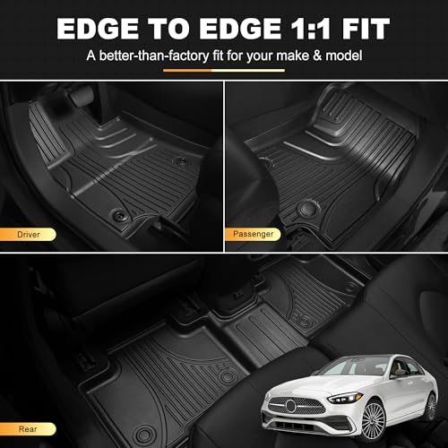 Floor Mats & Trunk Mat for Mercedes-Benz C Class Sedan Only 2022-2024 2025 2026 - AOMSAZTO All Weather Custom Fit Floor Liners Cargo Liner C300 C43 AMG C63 AMG S C63 AMG S E Accessories, Black - style: 1) for Mercedes Benz C-Class | 2022-2026 | Floor+Carg