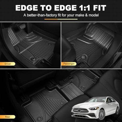 Floor Mats & Trunk Mat for Mercedes-Benz C Class Sedan Only 2022-2024 2025 2026 - AOMSAZTO All Weather Custom Fit Floor Liners Cargo Liner C300 C43 AMG C63 AMG S C63 AMG S E Accessories, Black - style: 1) for Mercedes Benz C-Class | 2022-2026 | Floor+Carg