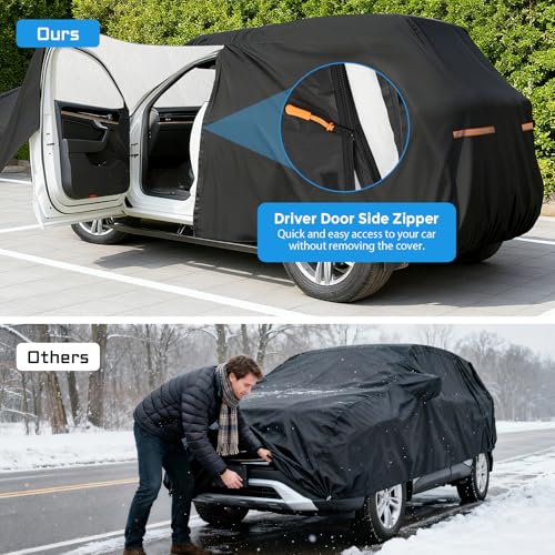 Winter Car Cover for Ford Explorer 1991-2025, Heavy Duty SUV Full Car Cover Waterproof All Weather Outdoor for Hail Snow Ice Rain Sun UV Dust Protector, with Driver Side Zipper & Reflective Strips