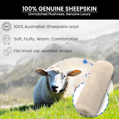 Andalus Genuine Sheepskin Car Seat Belt Cover Pad – Soft Fuzzy, Comfy Fluffy Seatbelt Covers, Shoulder Pad Neck Cushion Protector, Car Accessories for Woman, Man, Girl (Cream White, 2-Pack) - color: Cream White