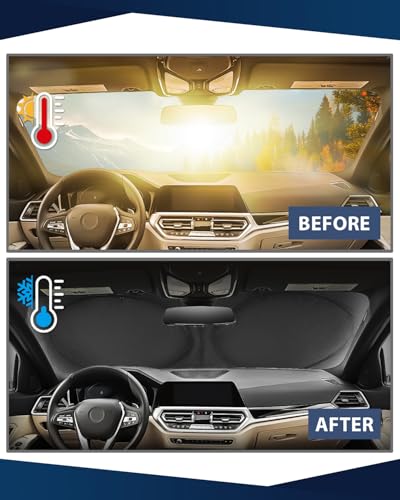 Foldable Windshield Sunshade & Sun Shade Umbrella for Cars, Trucks & SUVs,99% UV Blocking,Long-Frequency and Short-Frequency Demand,Medium (Sunshade 62.99"x33.86",Umbrella 55.12"x31.5") - size: Medium