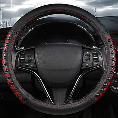 West Llama Microfiber Leather Car Steering Wheel Cover for Men Women,Universal Fit 14.5-15 inch(Leather Nails-Red+Black-Standard Size) - color: C-Red+Black, size: Standard size (14 ½''-15'')