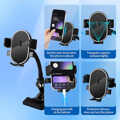 ROCKFREE Clip Phone Holder with 360° Gooseneck Arm & Auto-Locking Clamp,Short/Medium/Long Arm Options for Desk, Mic Stand, Table,Treadmill – Fits 4-7" Smartphones(Medium-5.9 inch Arm) - size: Medium-5.9 inch Arm