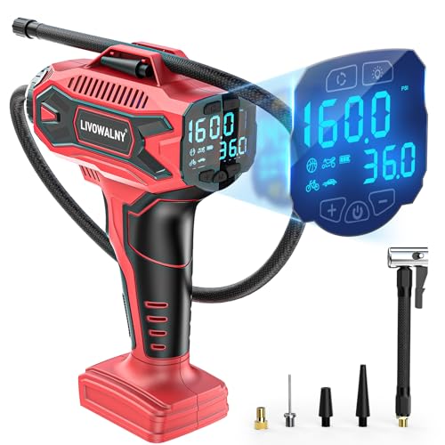 Tire Inflator Air Compressor Compatible with Milwaukee 18V Battery, LIVOWALNY 160PSI Cordless Portable Electric Air Pump with Digital Pressure Gauge for Car Motorcycles Bike Ball Auto (No Battery) - size: Compatible With Milwaukee 18V Battery