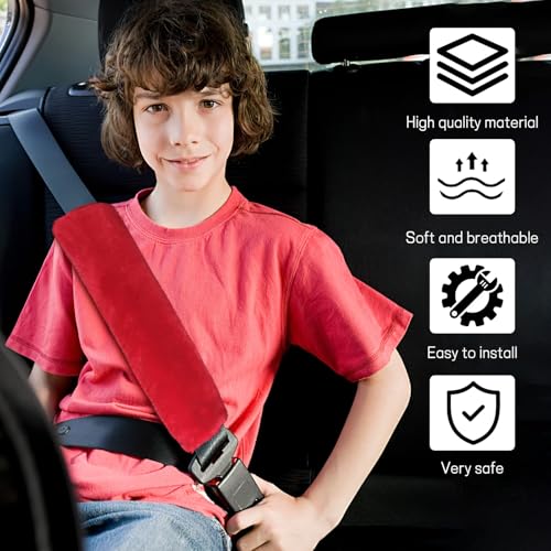 2 Pack Car Seatbelt Covers Shoulder Pad, Soft Faux Sheepskin Seat Belt Shoulder Cover for a Comfortable Driving, Seat Belt Shoulder Strap Covers Helps Protect Your Neck and Shoulder (Red) - color: Red