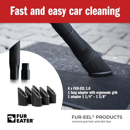 Pet Hair Removal Vacuum Attachment V1.0 for Car Detailing with 6 Replaceable Rubber Brush Heads, No Clog Airflow, Fits 1 1/4 and 1 3/8 in Hoses, 32mm 35mm - color: Refill x2, Fang, Adapter