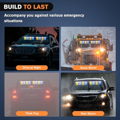 Nilight 32LED Amber Blue Emergency Dash Strobe Lights with Controller Suction Cups Warning Hazard Interior Front/Rear Windshield Deck Split Light Bar for Trucks Construction Vehicles - color: Amber and Blue