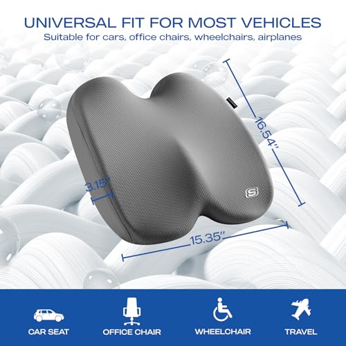 Skechers Seat Cushion, Ergonomic Memory Foam Cushion for Long Sitting Hours on Office & Home Chair, Car Seat Cushion for Sciatica, Coccyx Cushion,Gray - color: Gray