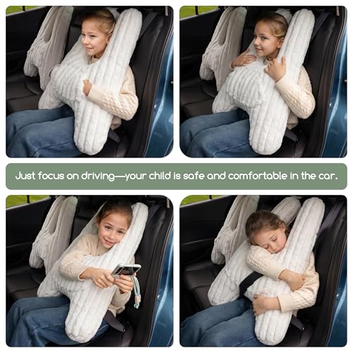 HIGOGOGO Washable Travel Pillow, Car Pillow for Kids & Adults, Upgraded Travel Pillows with Removable Soft Cover and High-Support Foam, Fix Neck and Body Sitting/Sleeping on The Trip, Beige - color: A-beige