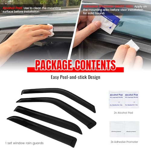 IKON MOTORSPORTS Tape On External Window Visor, Compatible with 1997-2017 Ford Expedition 1998-2017 Lincoln Navigator, Acrylic Smoke Tinted 4PCS Sun Rain Shade Guard Wind Vent Air Deflector