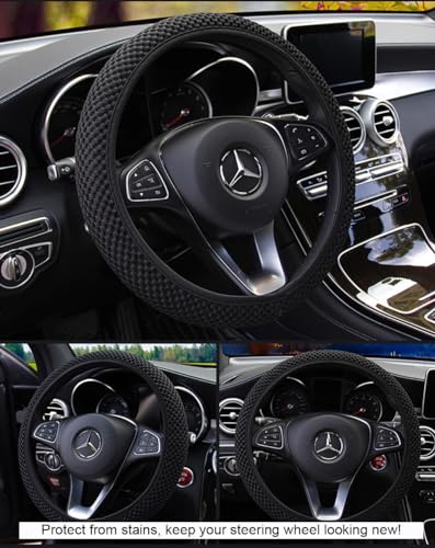 Hiflyer Steering Wheel Cover - Universal 14.5-15 Inch, Soft Microfiber Car Wheel Cover for Women & Men (Black) - color: Black