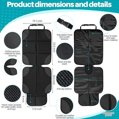 Aurelema 2 Pcs Car Seat Protector with Non-Slip Backing and Mesh Pockets 600d Fabric Child Car Seat Covers Waterproof, Durable for Baby and Pet, Sedan SUV Truck (Black) - color: Black