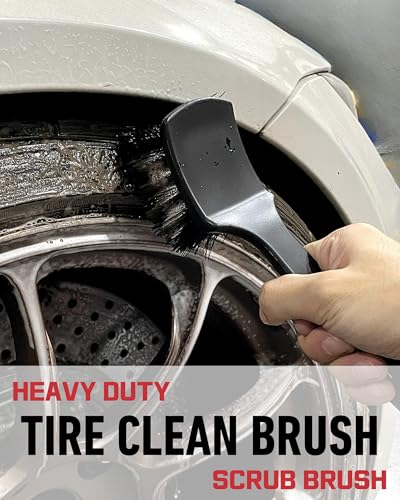 Wheel Brushes for Cleaning Wheels (4 Pro Pack)- 2X Soft Wheel Cleaning Wool Brush, Detailing Brush and Stiff Tire Brush, Scratch Free Durable Car Wheel Rim Brush Kit for Car Rim and Tire Detailing - color: Red & Black