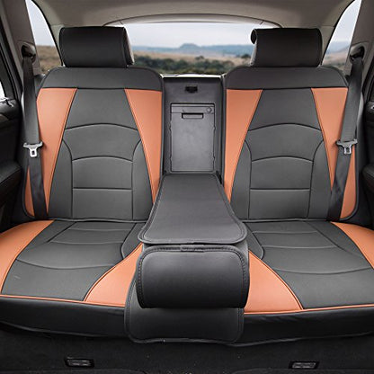 FH Group Ultra Comfort Highest Grade Faux Leather Full Set Cushion Pads Car Seat Covers for Front and Rear– Universal Fit for Cars Trucks & SUVs (Brown/Black) - color: Brown, style: Full Set