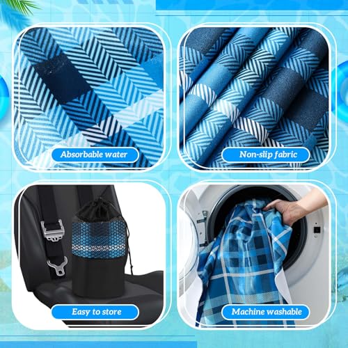 Hahafelt 2 Pack Car Seat Towel Covers with Storage Bag, 63 x 32 Inch Universal Non Slip Waterproof Sweat Protector for Car Truck, Gym Swimming Running, Machine Washable (Blue Plaid) - style: Blue Plaid