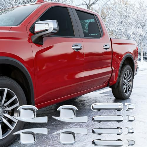 12Pcs Exterior Door Handle Cover Front Rear Driver & Passenger Side and Door Bowl Compatible with 2019-2025 Chevy Silverado GMC Sierra 1500 20-25 2500 3500 (Chrome) - color: Chrome