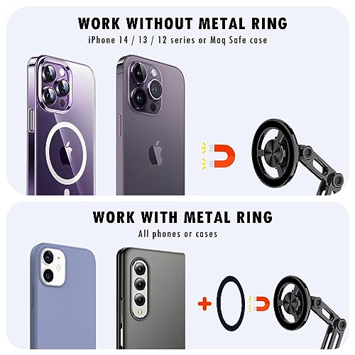 Universal 360° Pro Magnetic Car Phone Holder (2025) – Super Strong Suction & Adjustable Phone Mount for All Mobile Phones, Hands-Free Viewing with Metal Ring, No Signal Interference - color: Black