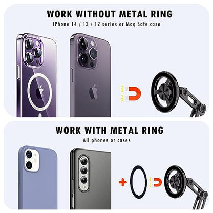 Universal 360° Pro Magnetic Car Phone Holder (2025) – Super Strong Suction & Adjustable Phone Mount for All Mobile Phones, Hands-Free Viewing with Metal Ring, No Signal Interference - color: Black