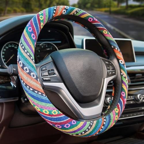 Valleycomfy Boho Steering Wheel Covers for Women Cloth Bohemian Universal 15 inch Baja Blanket Enthic - color: ClothA