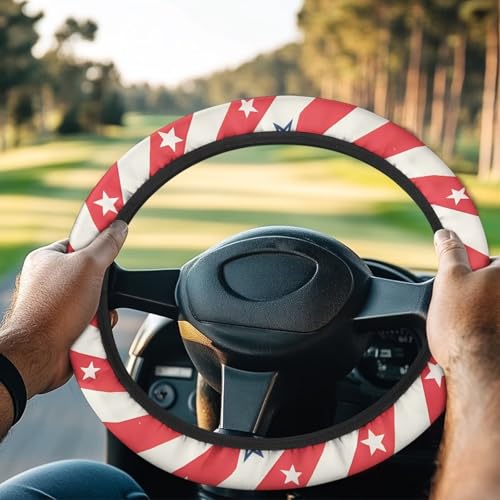 4th of July Car Accessories Steering Wheel Cover Golf Cart Steering Wheel Covers Fits 13 1/2-14 Inch Anti-Slip Sweatproof Odorless Comfy Steering Wheel Cover Golfer Friends - color: 4th of July Stripe