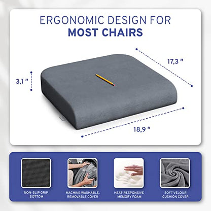 ComfySure Seat Cushion Extra Large - Firm Memory Foam Chair Pad for Recliner, Wheelchair, Office Chair, Stadium, Bleacher, Car, Floor, Patio Furniture, Bariatric Overweight Users 19”x17”x3” - color: Grey
