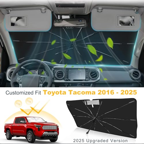 Windshield Sun Shade Umbrella Custom Fit for Toyota Tacoma 2016-2026 Foldable UV Protection Car Cover, Emergency Rain Shield & Dashboard Protector - Durable Auto Accessory - size: For Toyota Tacoma 2016+